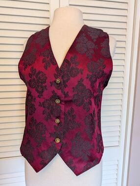 Ardmore Vintage 90's Floral Women's Vest Burgundy Black Medium Steampunk